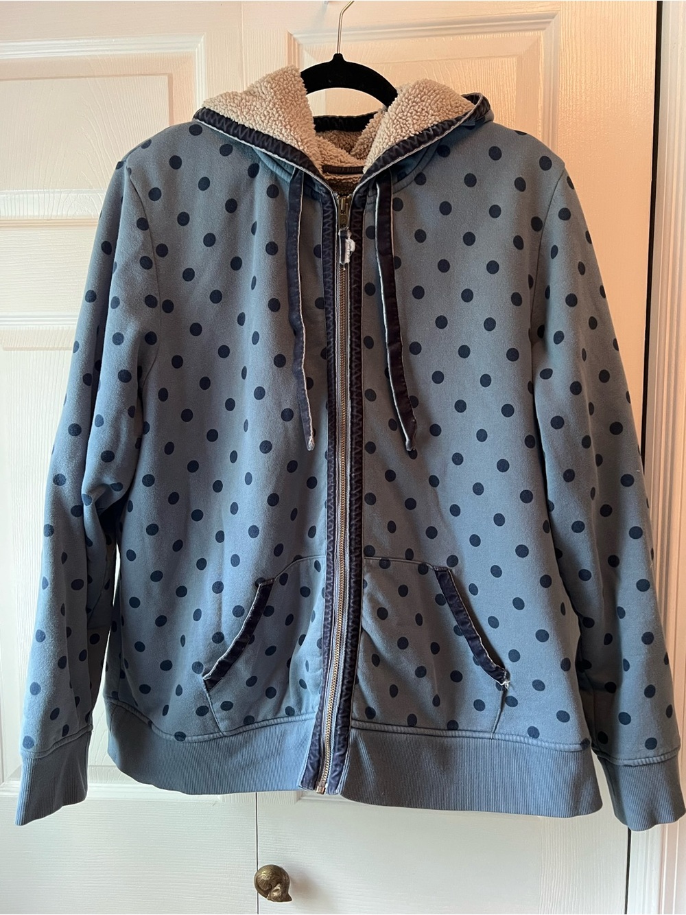 Boden Velvet-Trim Polka Dot Zip Hoodie